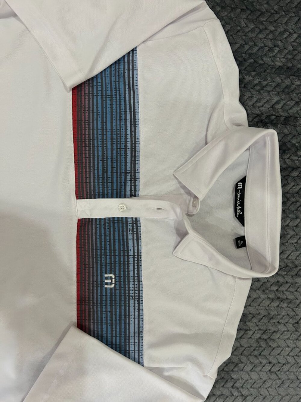 Travis Mathew Men's XL Golf Polo Shirt Navy White Short Sleeve Casual - Picture 6 of 7